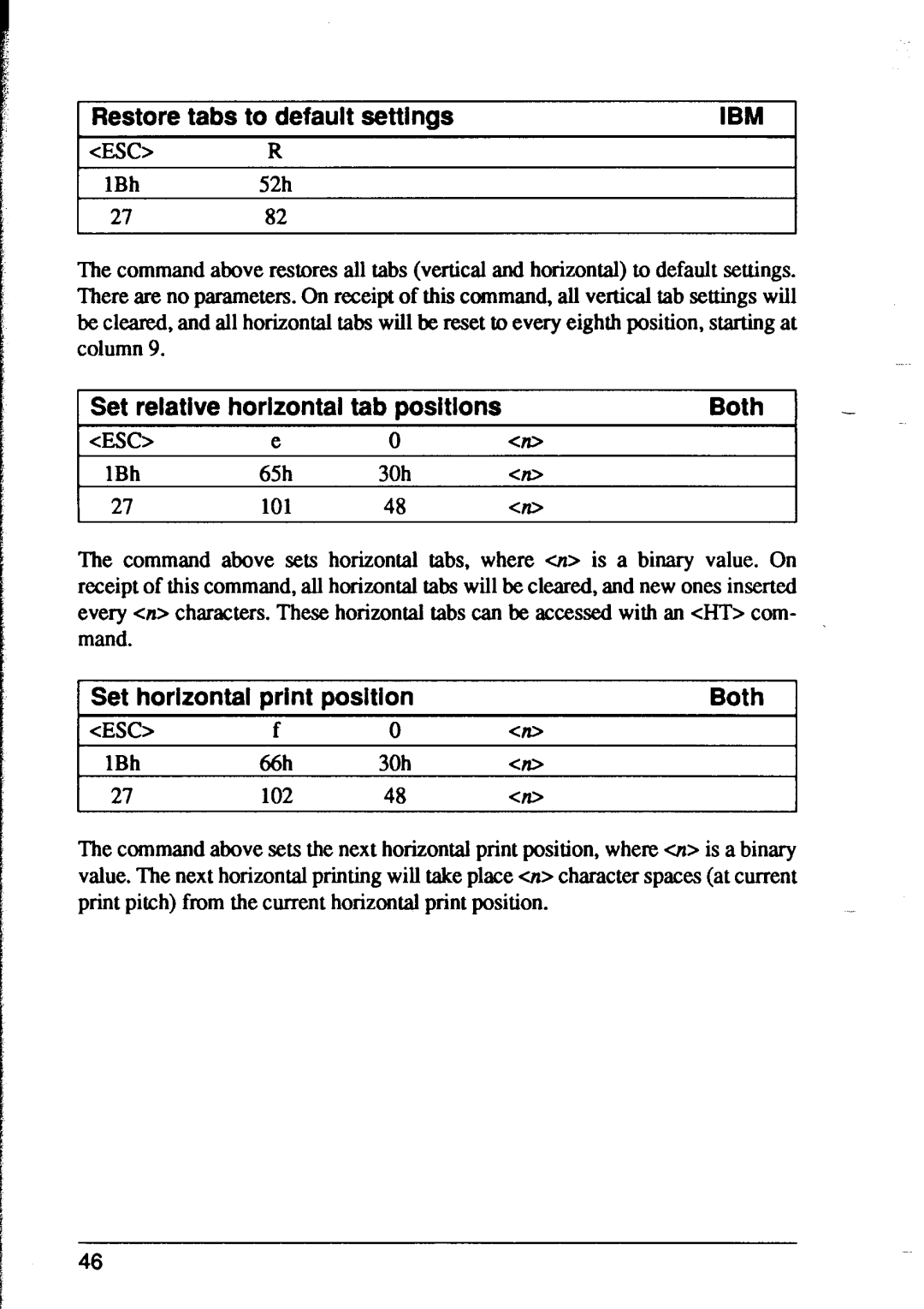 Star Micronics XR-1500, XR-1000 user manual Restore tabs to default settings, Set relative horizontal tab positions Both 