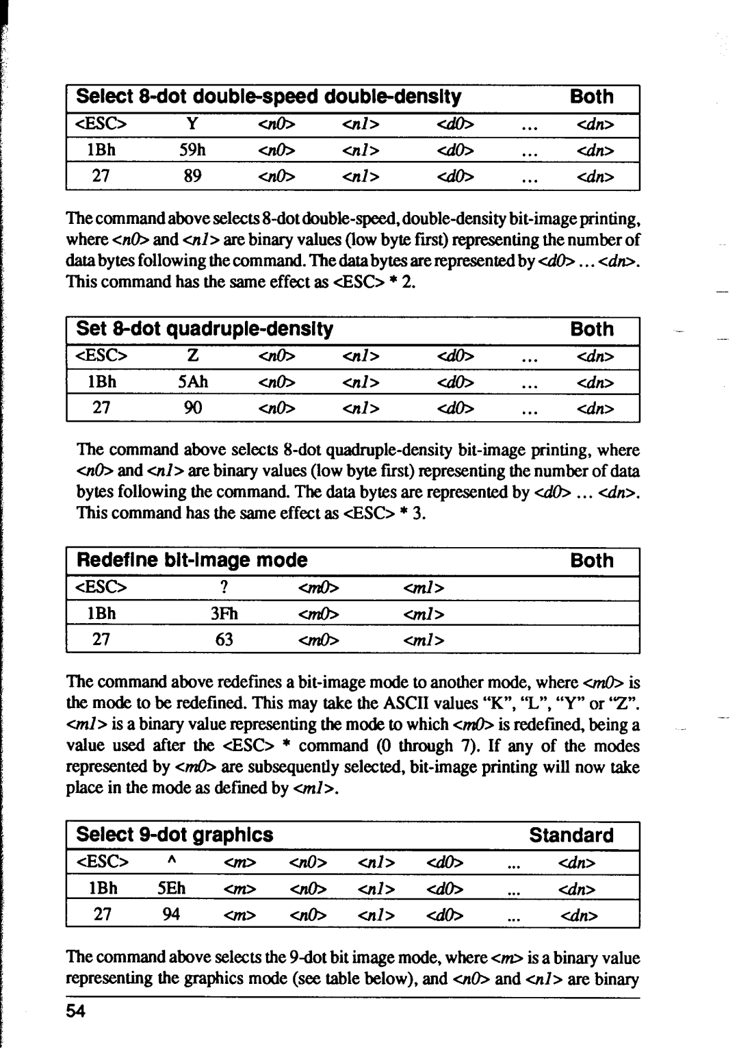 Star Micronics XR-1500, XR-1000 user manual Double-density Both, Redefine bit-image mode 