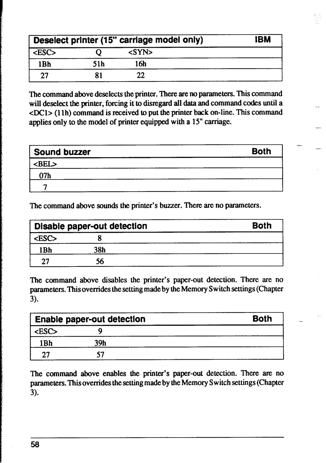 Star Micronics XR-1500 Deselect printer 15 carriage model only, 1Sound buzzer Both, Disable paper-out detection Both 