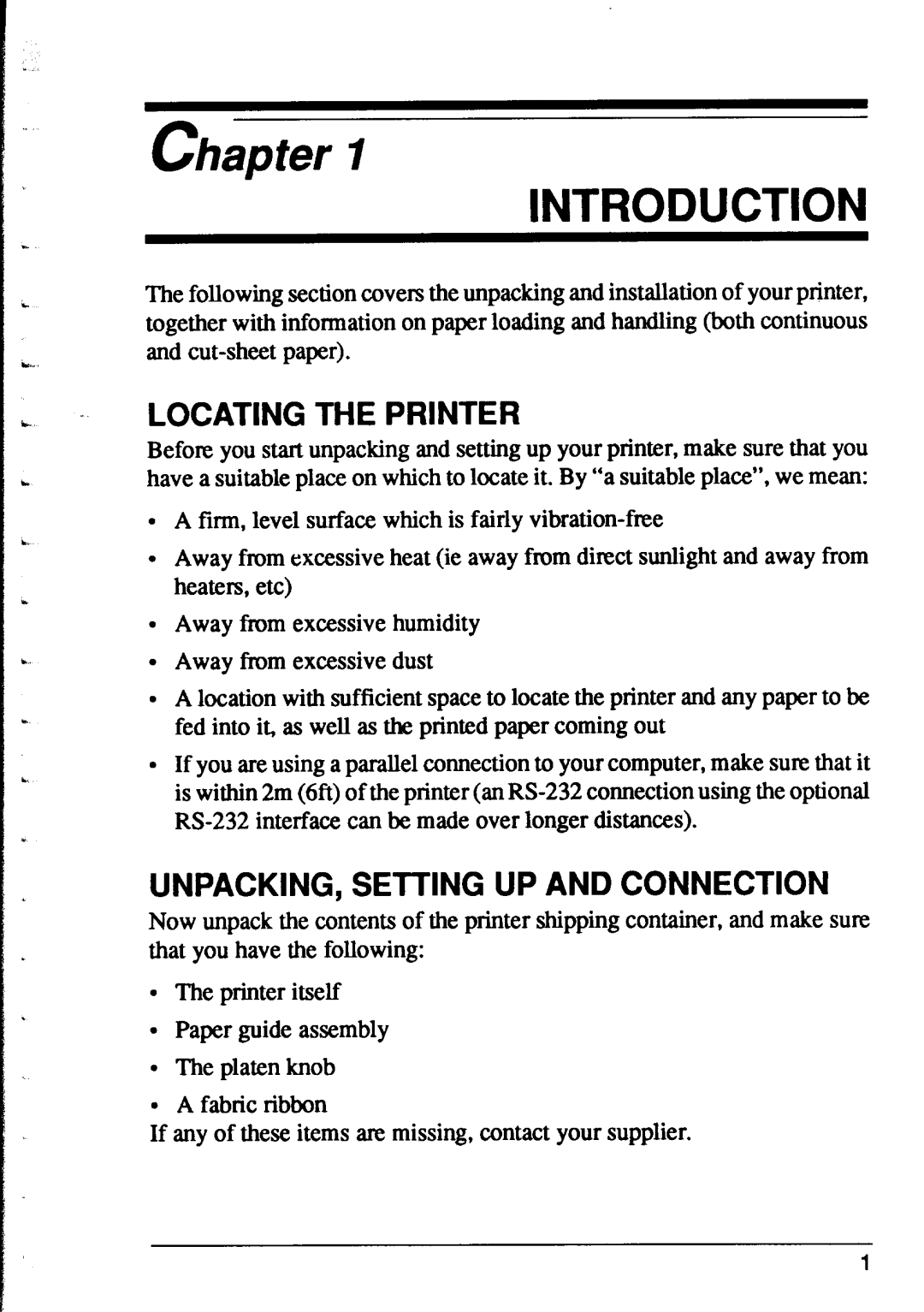 Star Micronics XR-1000, XR-1500 user manual Chapter, UNPACKING, Setting UP and Connection 