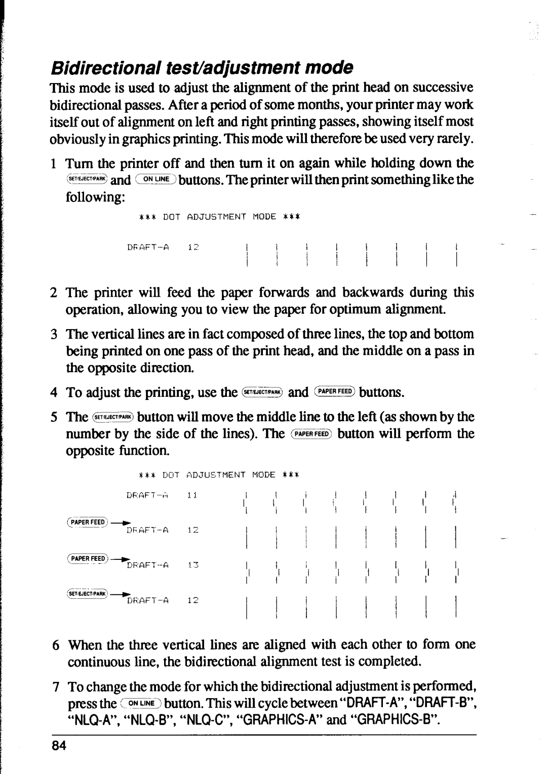 Star Micronics XR-1500, XR-1000 user manual Bidirectional test/adjustment mode 