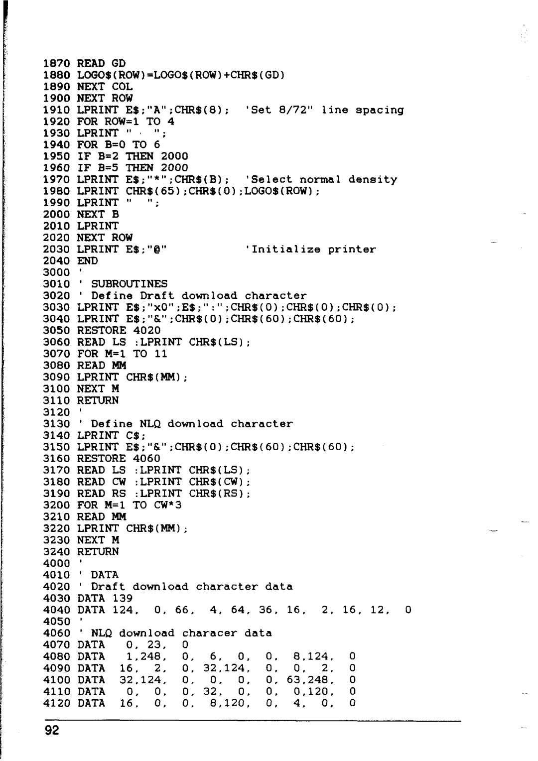 Star Micronics XR-1500, XR-1000 user manual Logo$Row=Logo$Row+Chr$Gd 