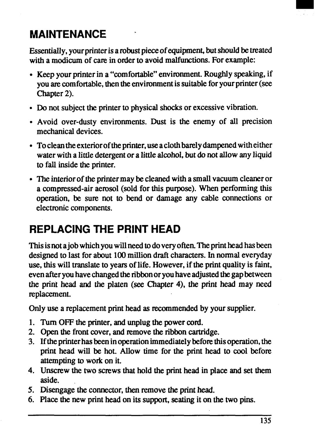 Star Micronics ZA-200, ZA-250 user manual Maintenance ‘, Replacingthe Printhead 