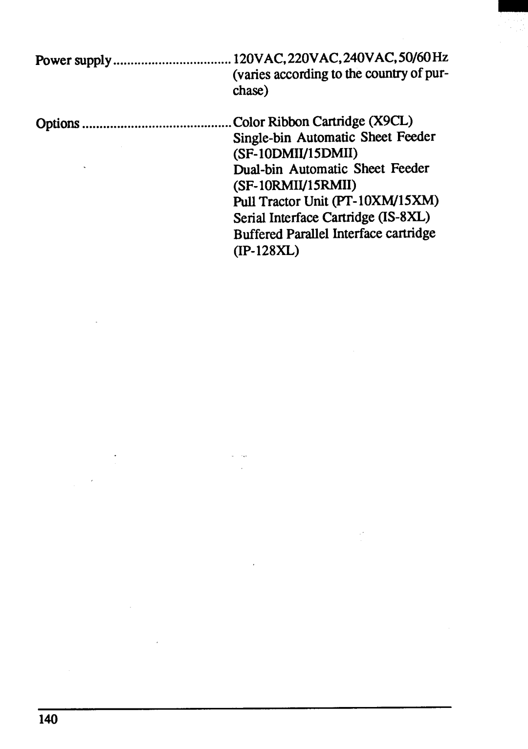 Star Micronics ZA-250, ZA-200 user manual Power supply Optio~ 