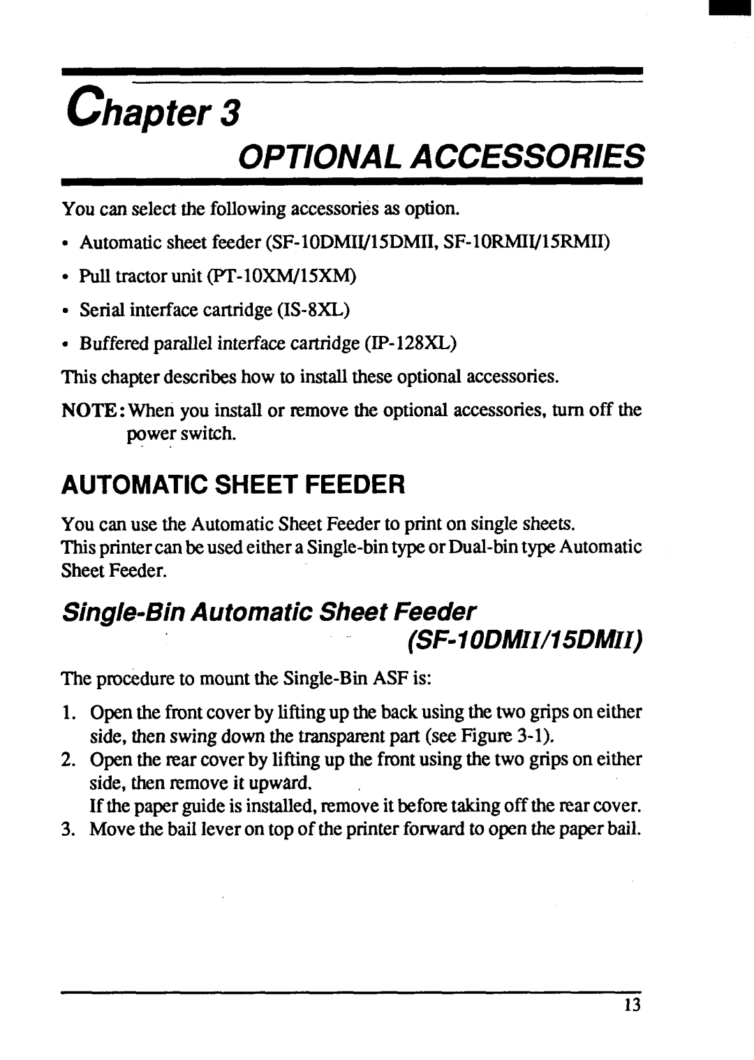 Star Micronics ZA-200, ZA-250 user manual Automaticsheet Feeder, Single-BinAutomaticSheetFeeder SF-10DMII/15DMII 