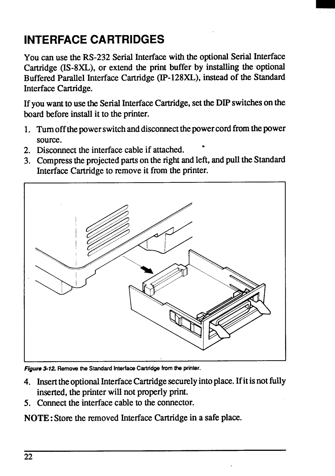 Star Micronics ZA-250, ZA-200 user manual Interfacecartridges, Remove@wStandardInterfaoeCarkidge fromthe printer 