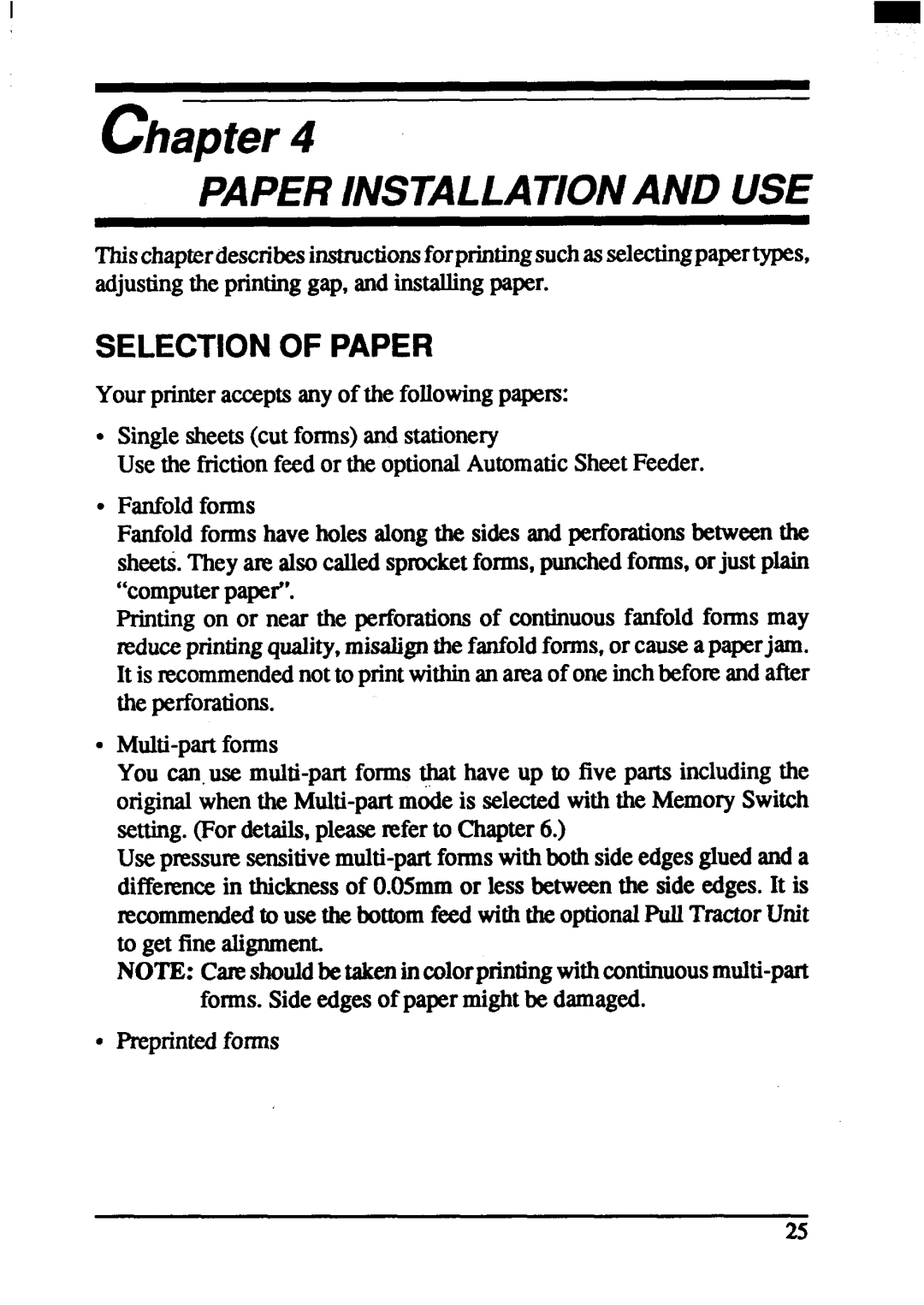 Star Micronics ZA-200, ZA-250 user manual Paperinstallationand USE, Selectionof Paper 