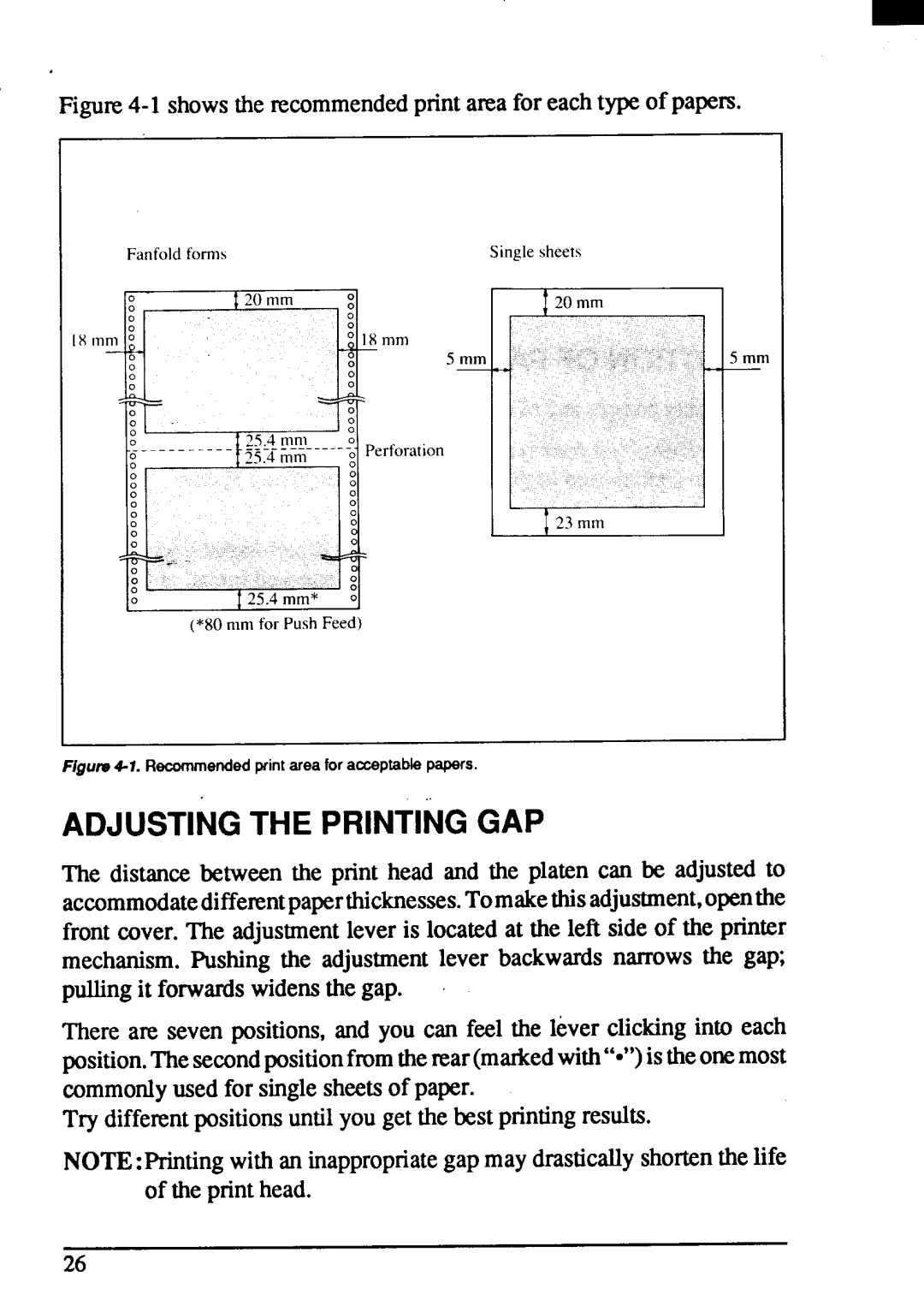 Star Micronics ZA-250, ZA-200 user manual Adjustingthe Printinggap 