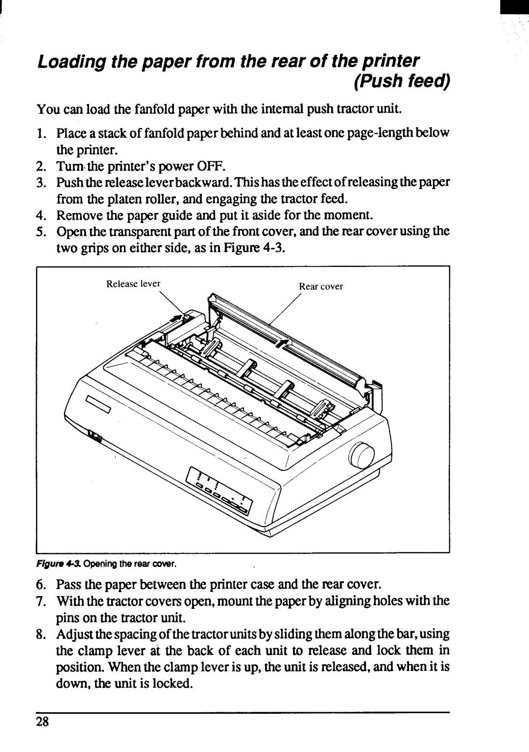 Star Micronics ZA-250, ZA-200 user manual Loadingthepaper from the rear of theprinter Pushfeed 