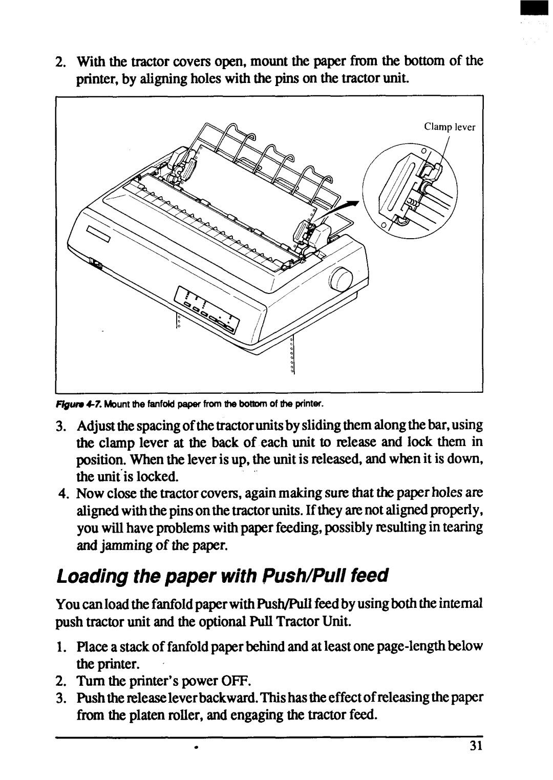 Star Micronics ZA-200, ZA-250 user manual Loadingthepaper with Push/Pullfeed 