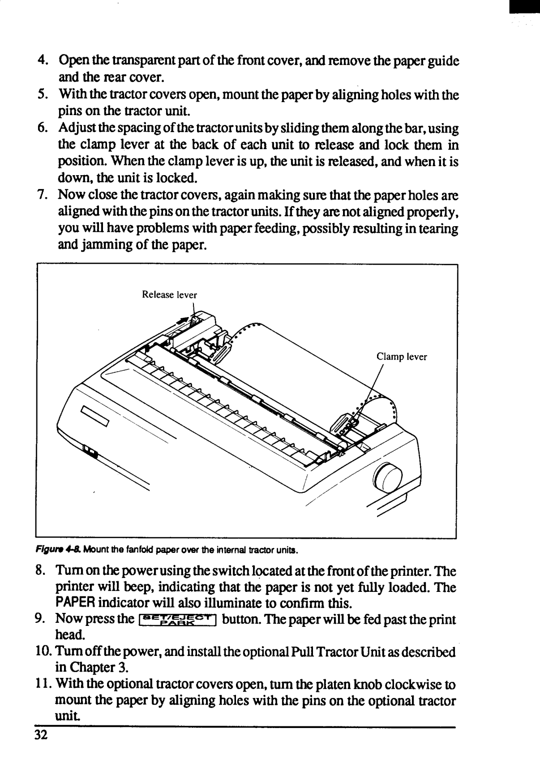 Star Micronics ZA-250, ZA-200 user manual Flgurv4-8.Mountthe fanfoldpaperover the internaltractorunits 