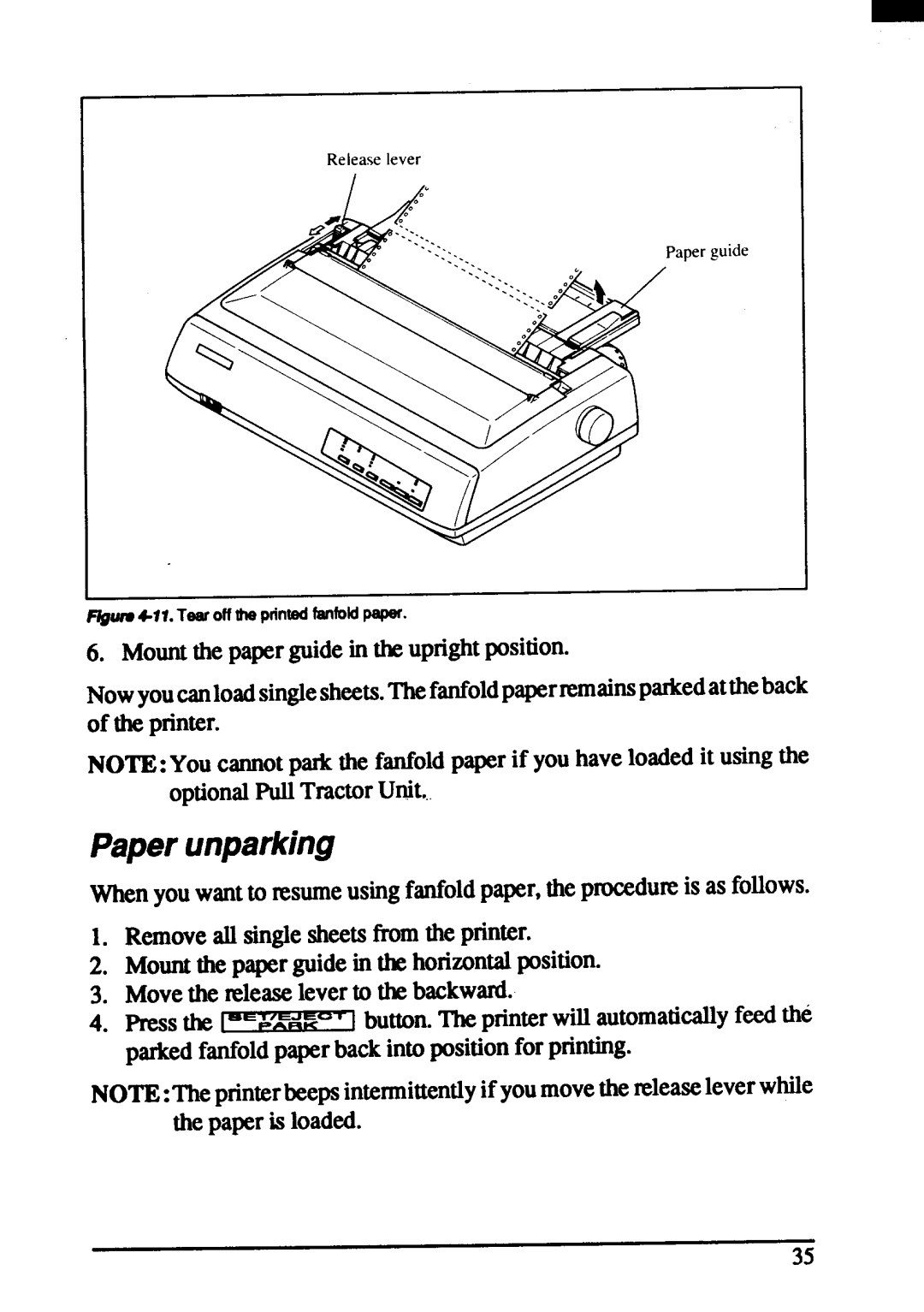 Star Micronics ZA-200, ZA-250 user manual Paper unparklng 