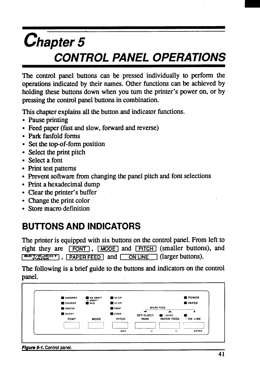 Star Micronics ZA-200, ZA-250 user manual Controlpaneloperations, Buttonsand Indicators 