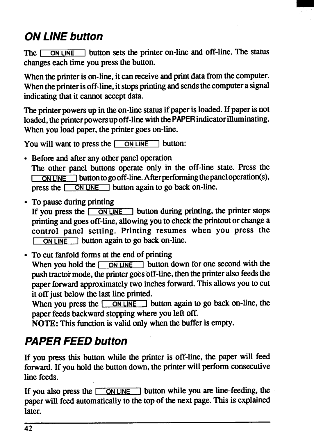 Star Micronics ZA-250, ZA-200 user manual Online Wtton, Paperfeed button 