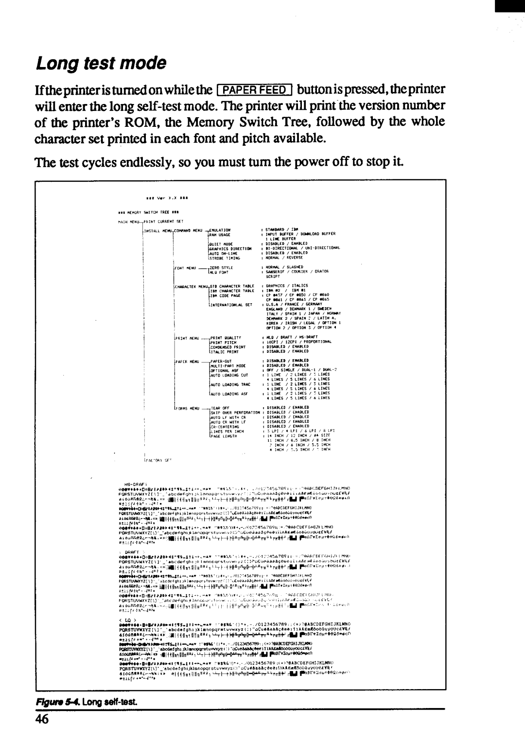 Star Micronics ZA-250, ZA-200 user manual Long test mode 