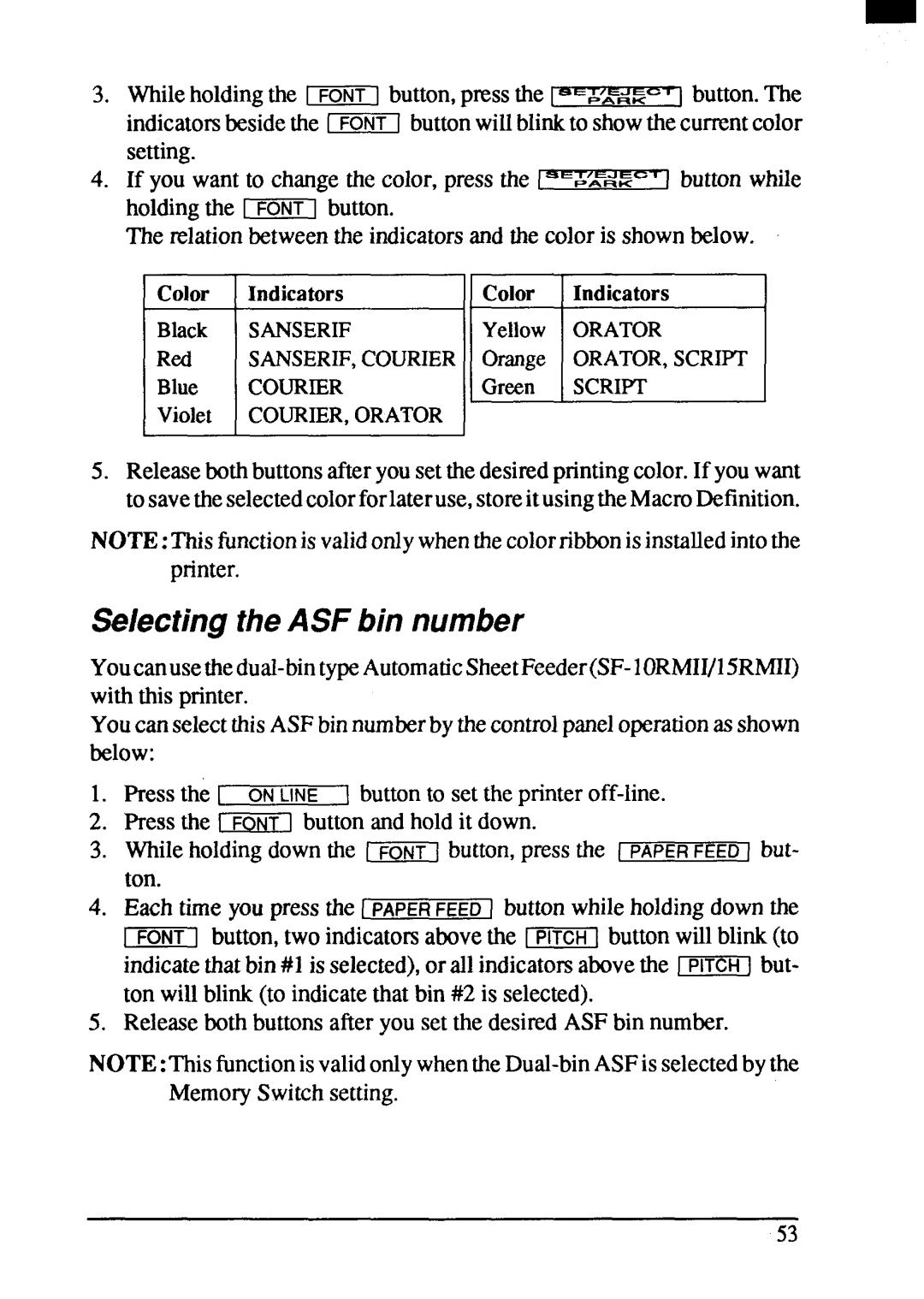 Star Micronics ZA-200, ZA-250 user manual SelectingtheASF bin number, Red, Blue, Violet 