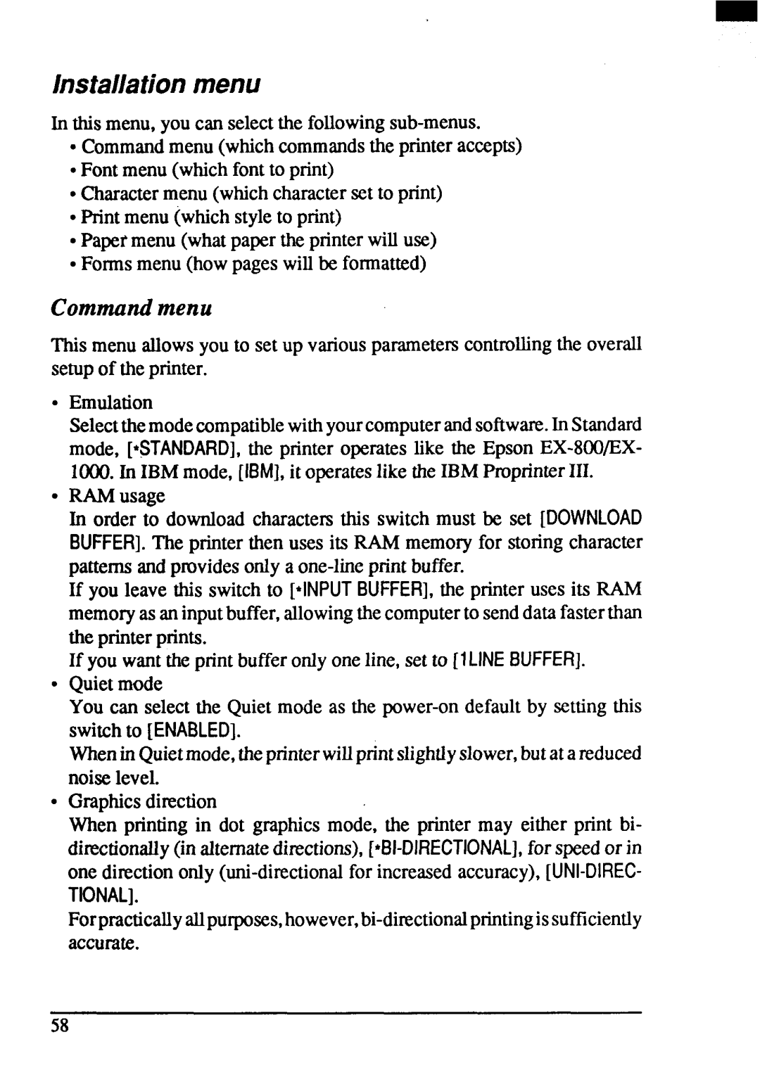 Star Micronics ZA-250, ZA-200 user manual Hwtallationmenu, Communalmenu 