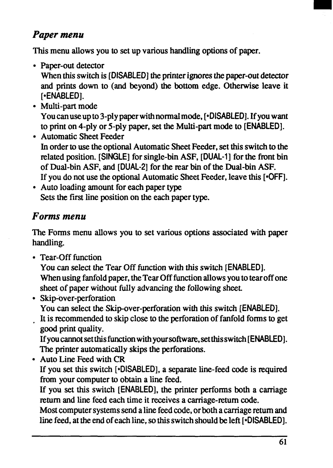 Star Micronics ZA-200, ZA-250 user manual Papermenu 