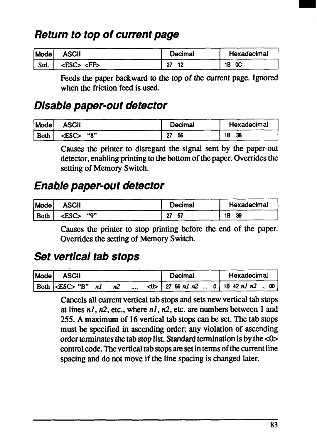 Star Micronics ZA-200, ZA-250 user manual Returnto top of currentpage, Disablepaper-outdetector, Enablepaper-outdetector 