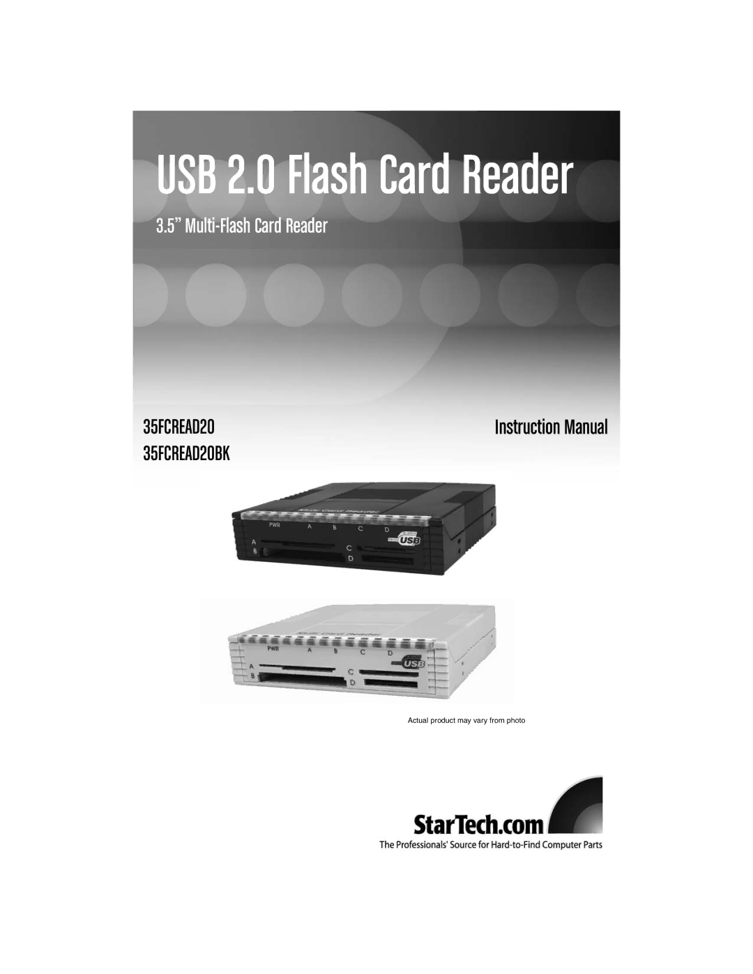 Star Tech Development 35FCREAD20BK instruction manual USB 2.0 Flash Card Reader 