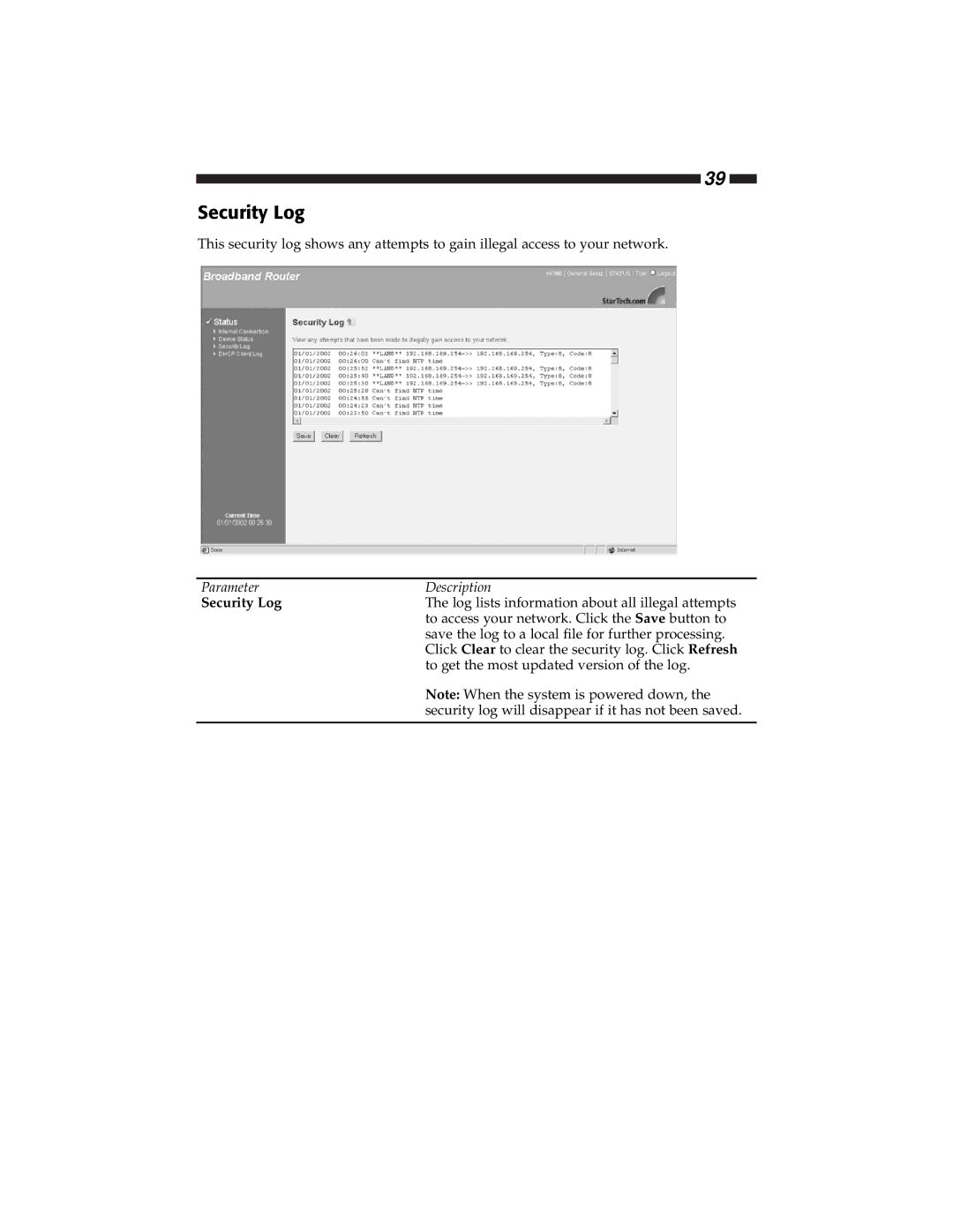 Star Tech Development BR4100DC manual Security Log 