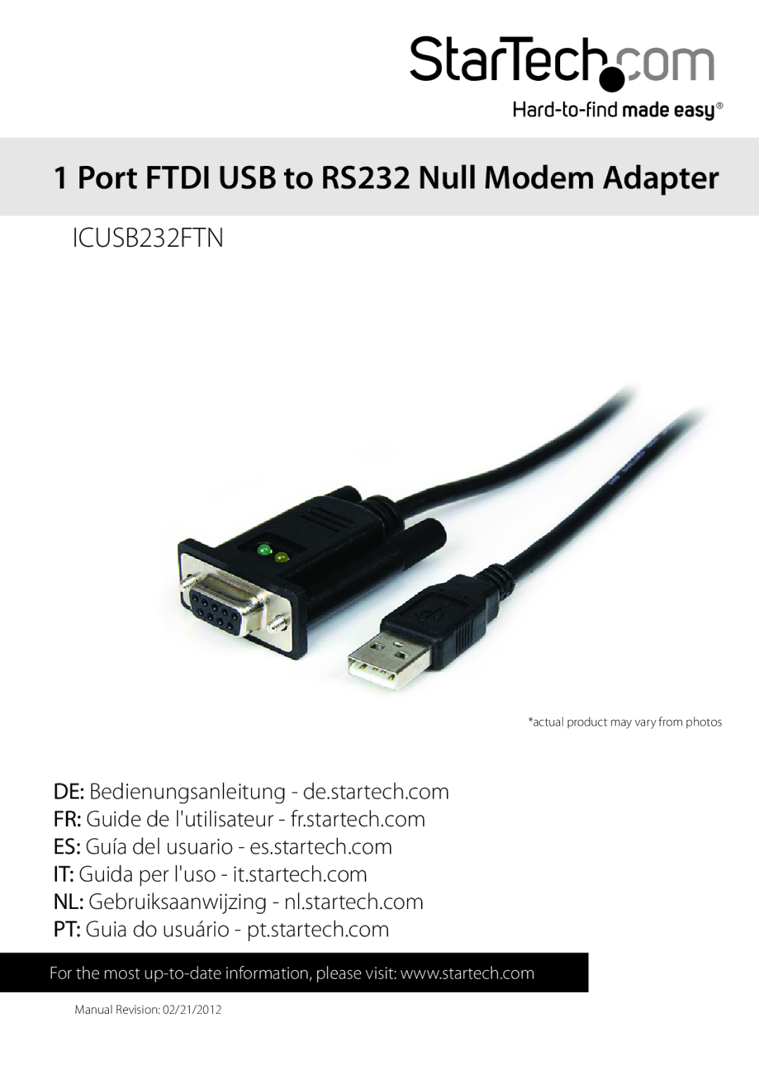 Star Tech Development ICUSB232FTN manual Port Ftdi USB to RS232 Null Modem Adapter 