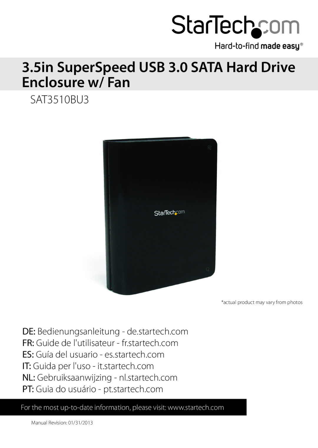 Star Tech Development SAT3510BU3 manual 5in SuperSpeed USB 3.0 Sata Hard Drive Enclosure w/ Fan 