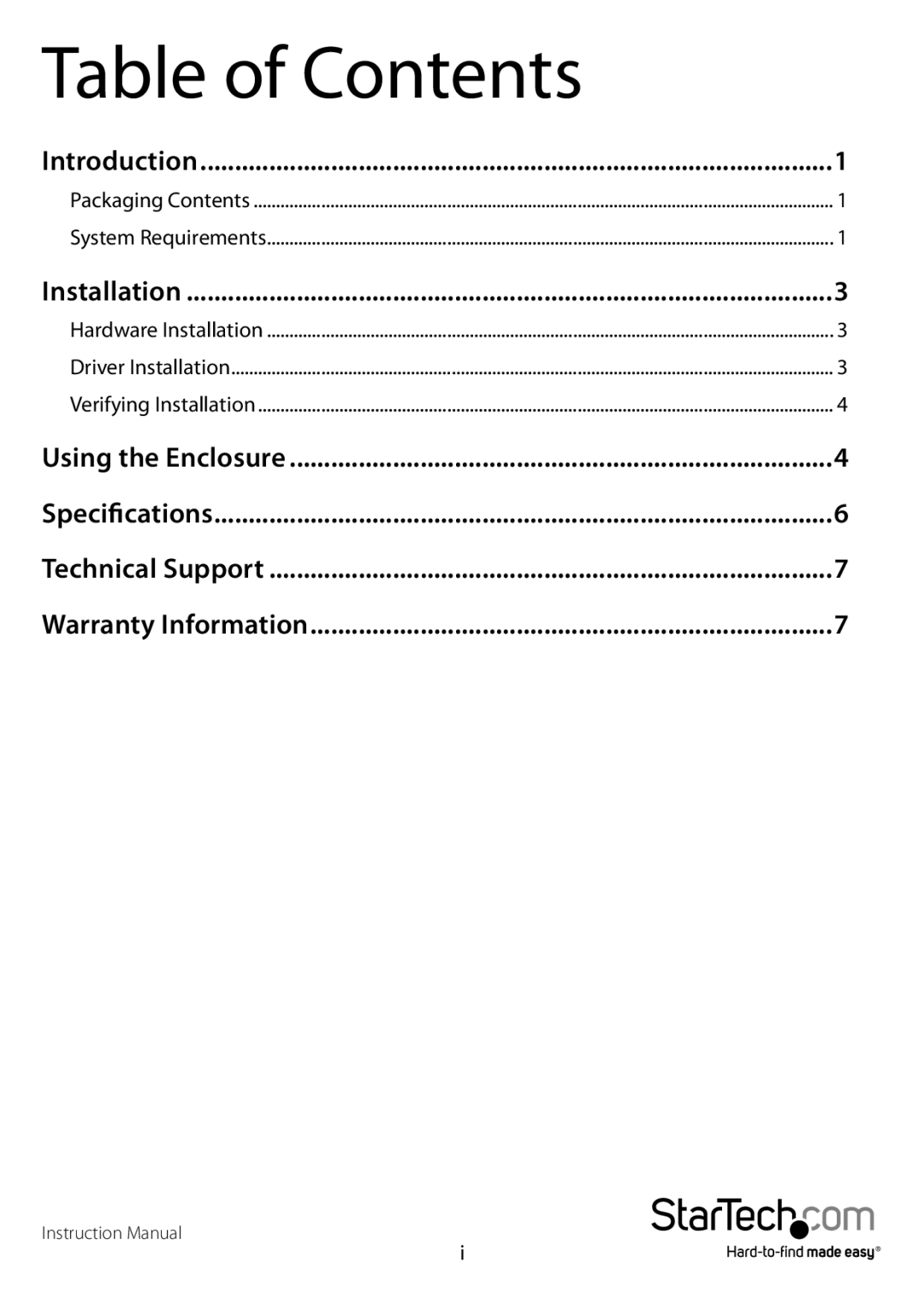 Star Tech Development SAT3510BU3 manual Table of Contents 