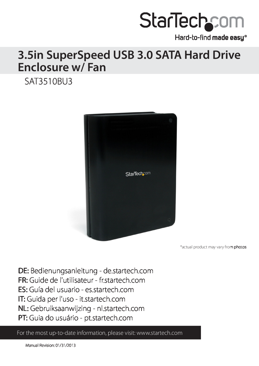 Star Tech Development SAT3510BU3 manual 3.5in SuperSpeed USB 3.0 SATA Hard Drive Enclosure w/ Fan 
