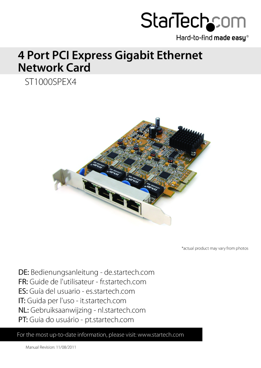 Star Tech Development ST1000SPEX4 manual Port PCI Express Gigabit Ethernet Network Card 