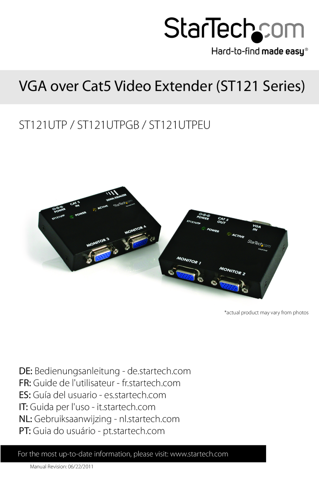 Star Tech Development ST121UTPGB, ST121UTPEU manual VGA over Cat5 Video Extender ST121 Series 