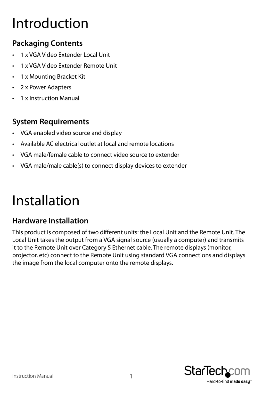 Star Tech Development ST121UTPGB, ST121UTPEU manual Introduction, Installation, Packaging Contents, System Requirements 