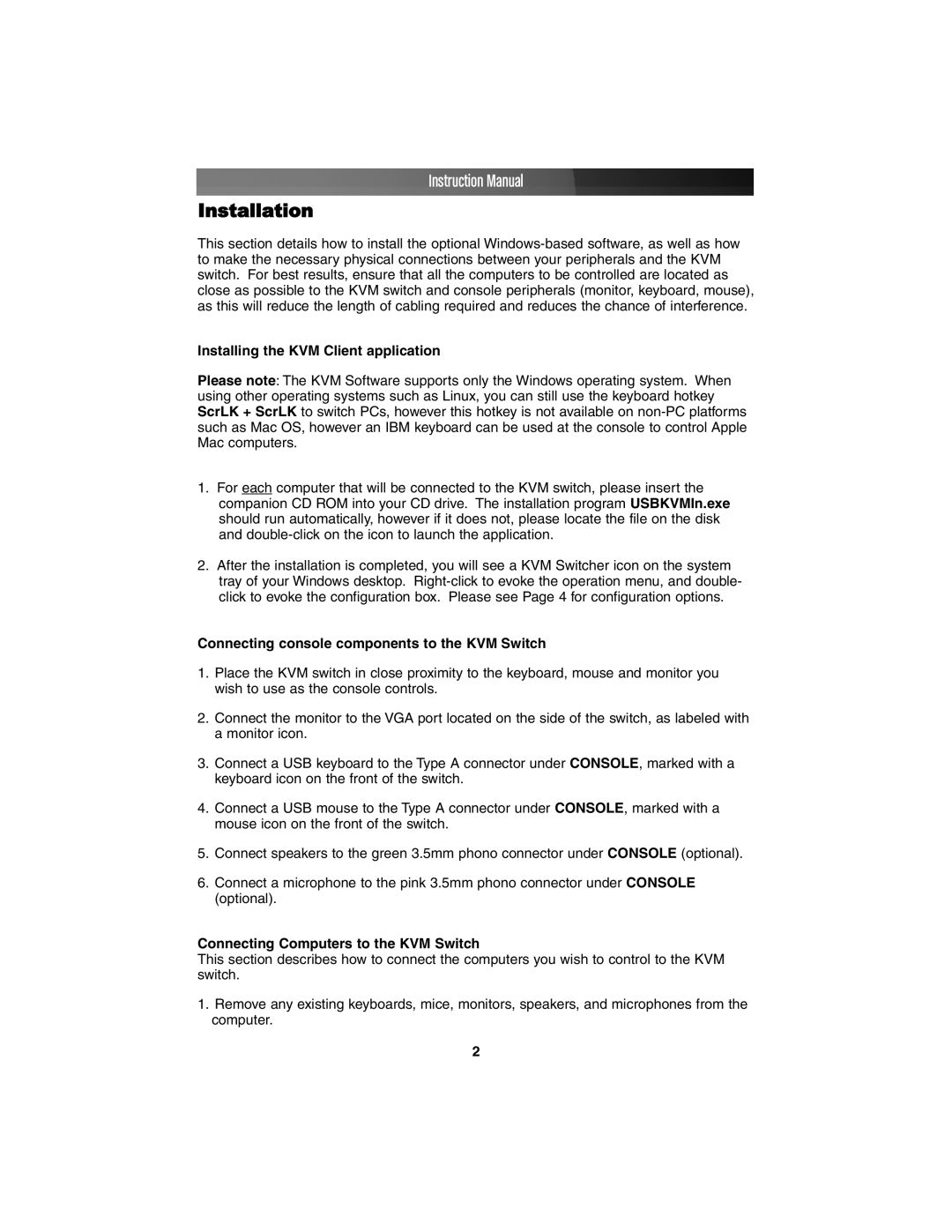 Star Tech Development SV211KUSB instruction manual Installation, Installing the KVM Client application 