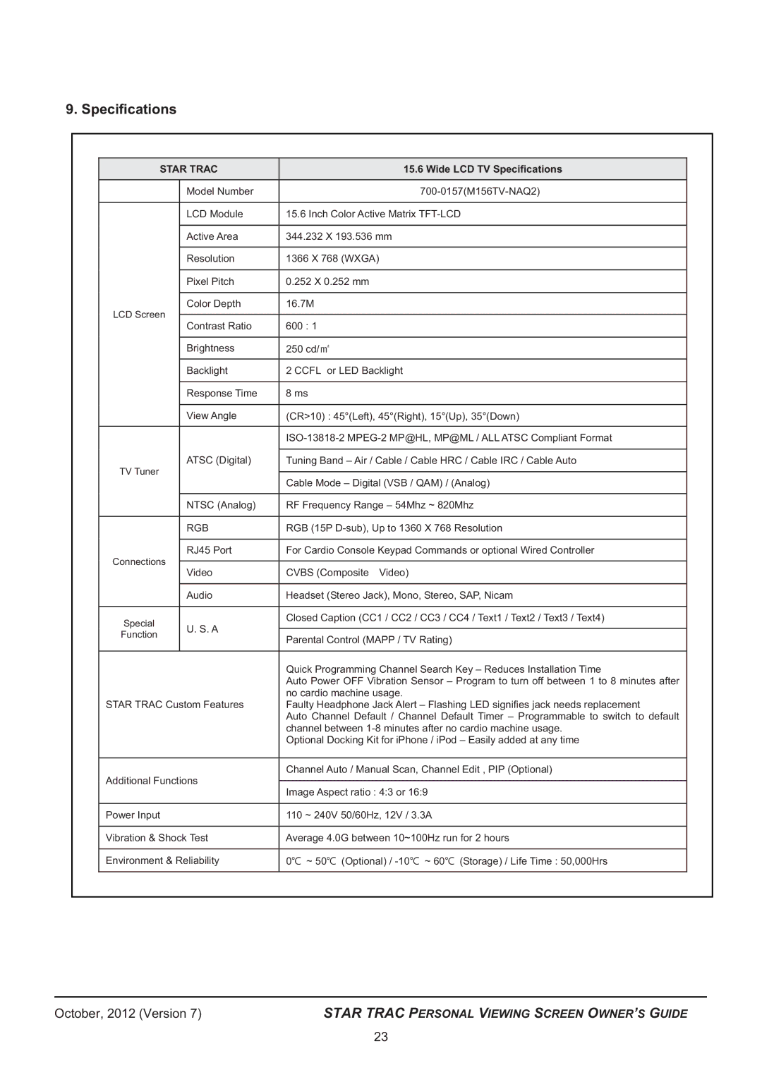 Star Trac 620 -8173 manual Specifications 