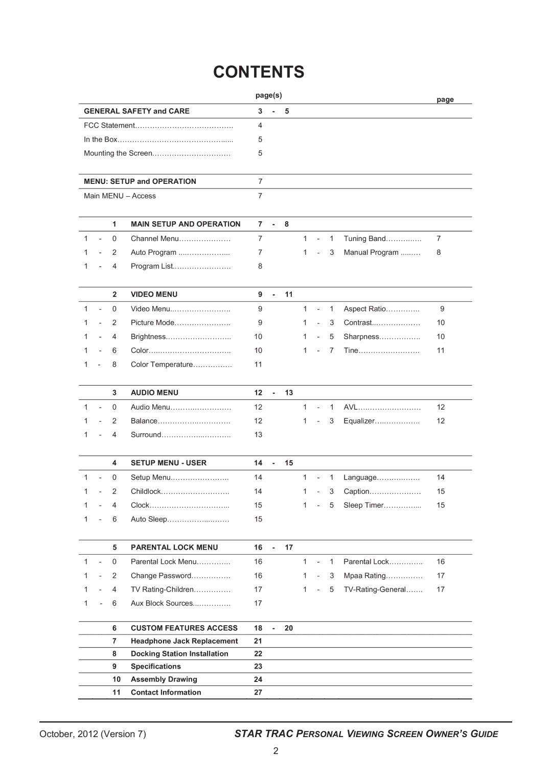 Star Trac 620 -8173 manual Contents 