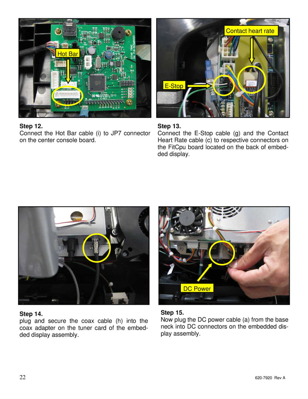 Star Trac 620-7920 manual Contact heart rate Hot Bar Stop 