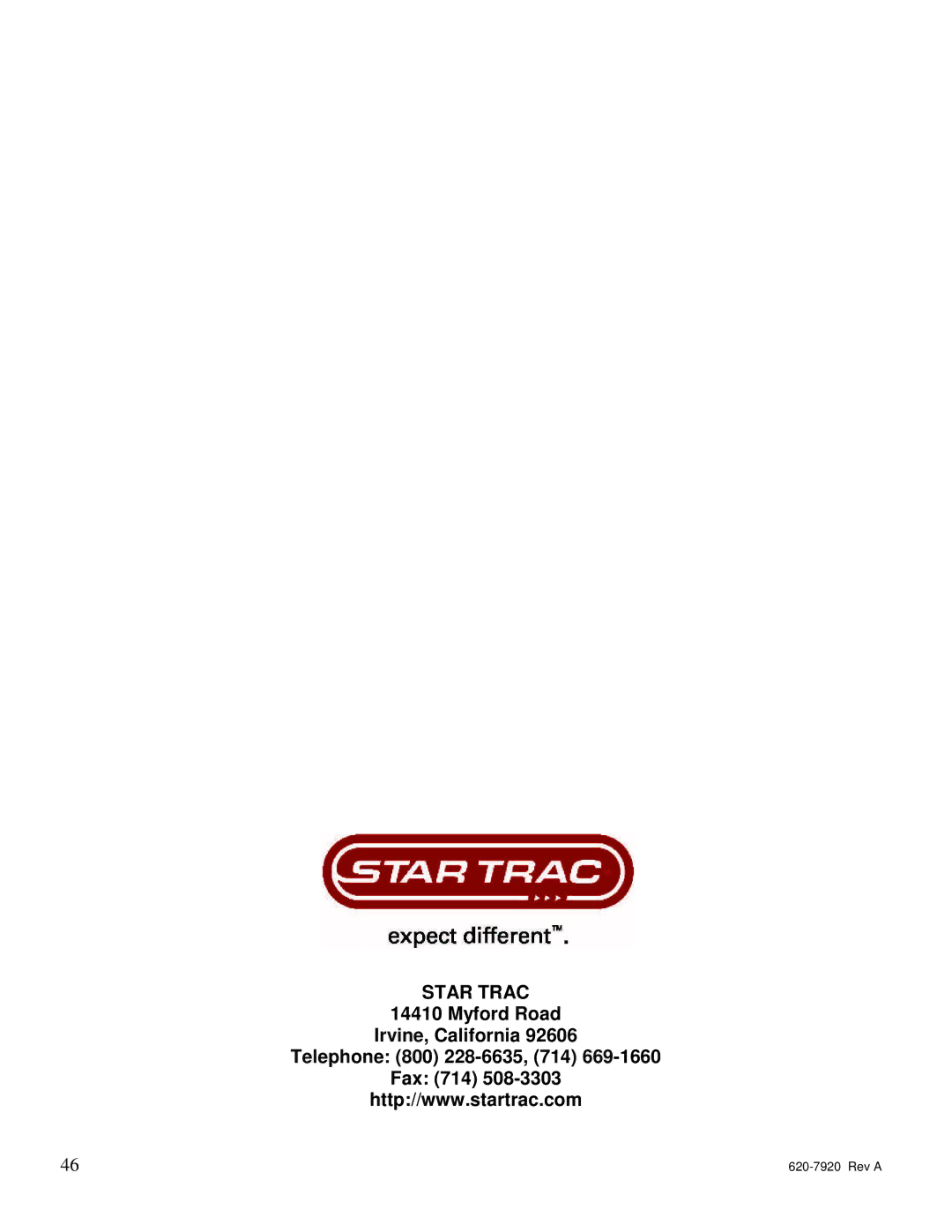 Star Trac 620-7920 manual Star Trac 