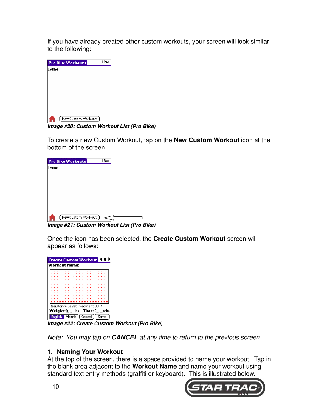 Star Trac 6300, 6400 Series manual Naming Your Workout 