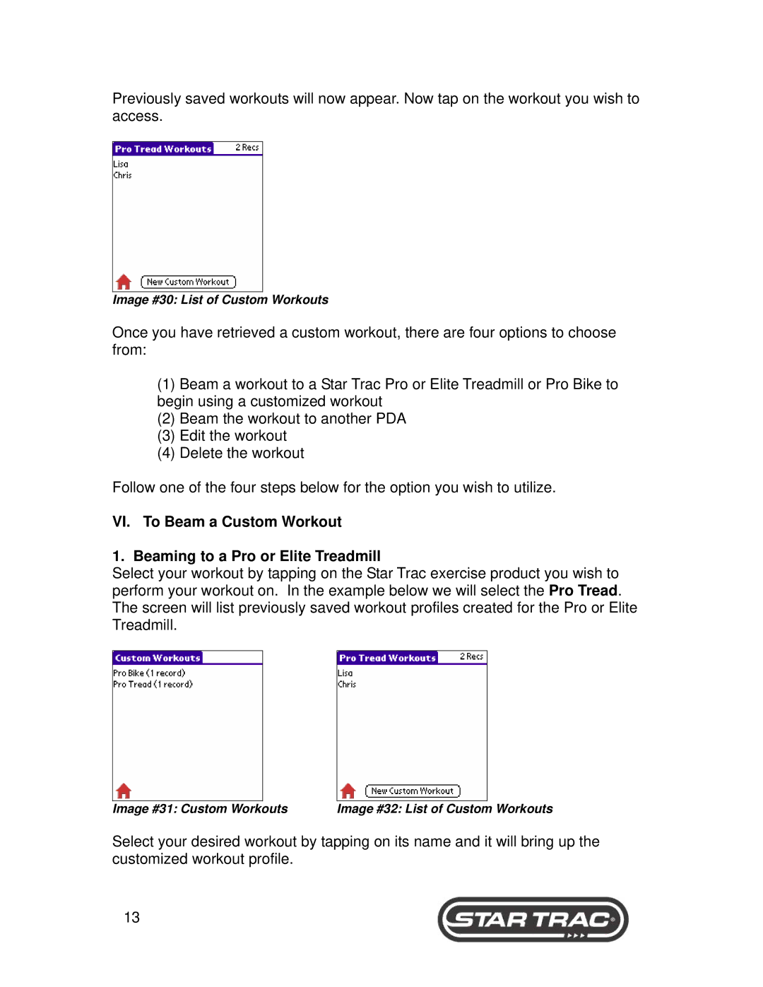 Star Trac 6400 Series, 6300 manual Image #30 List of Custom Workouts 