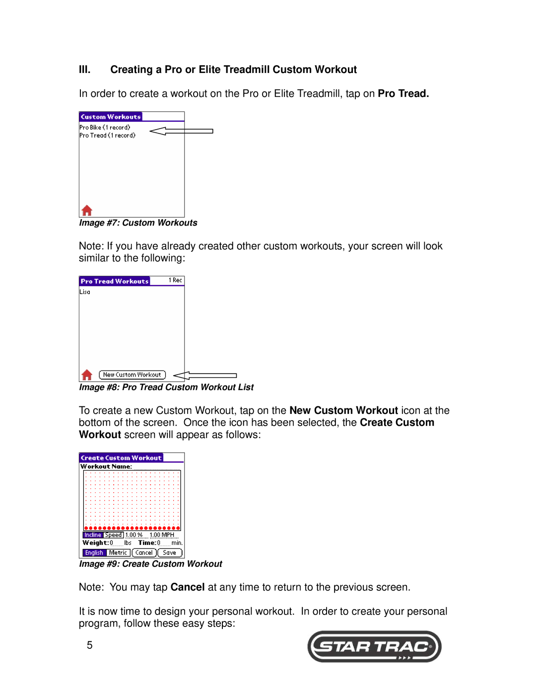 Star Trac 6400 Series, 6300 manual Image #9 Create Custom Workout 