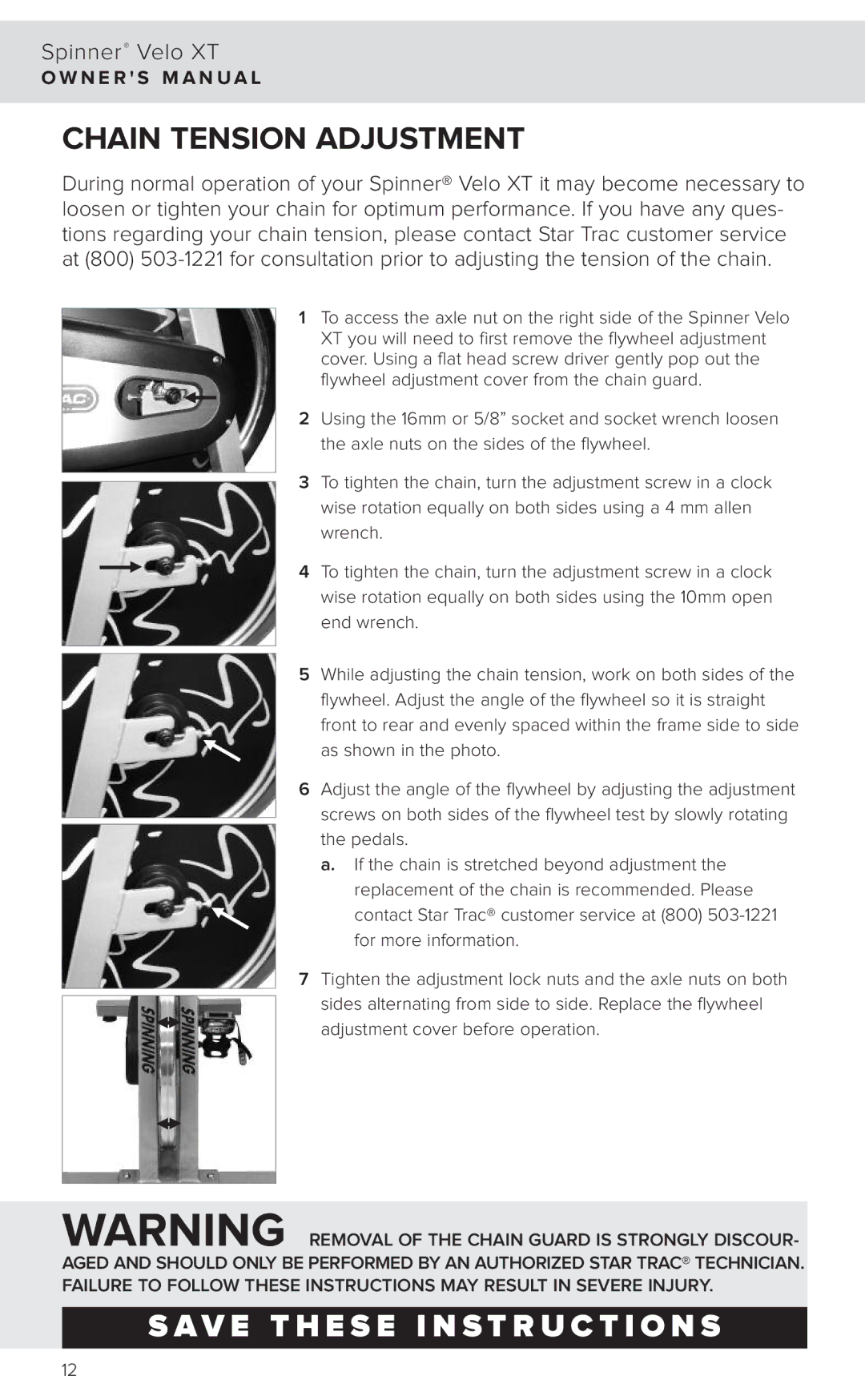 Star Trac 7040 manual Chain Tension Adjustment 