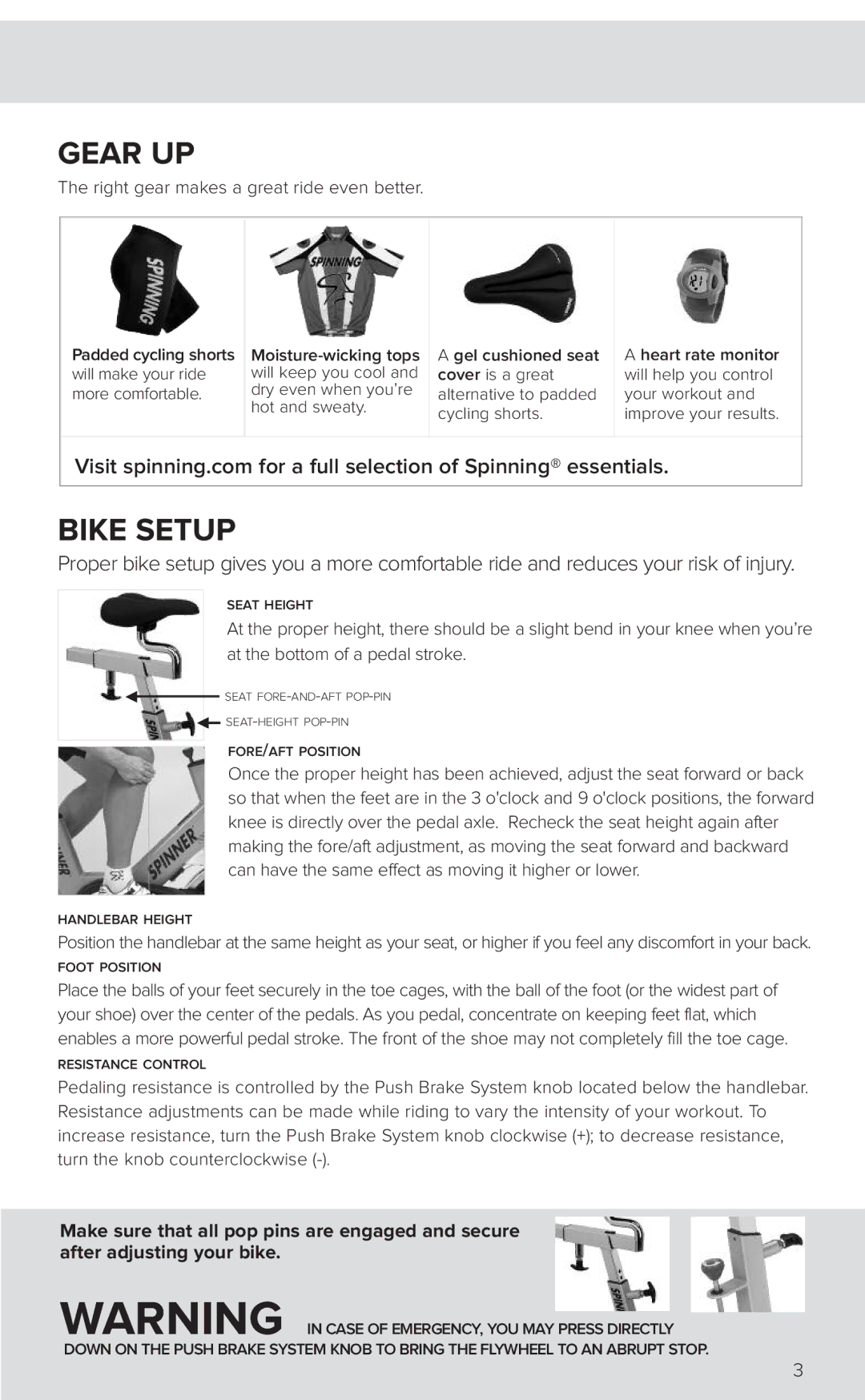 Star Trac 7040 manual Gear UP, Bike Setup 