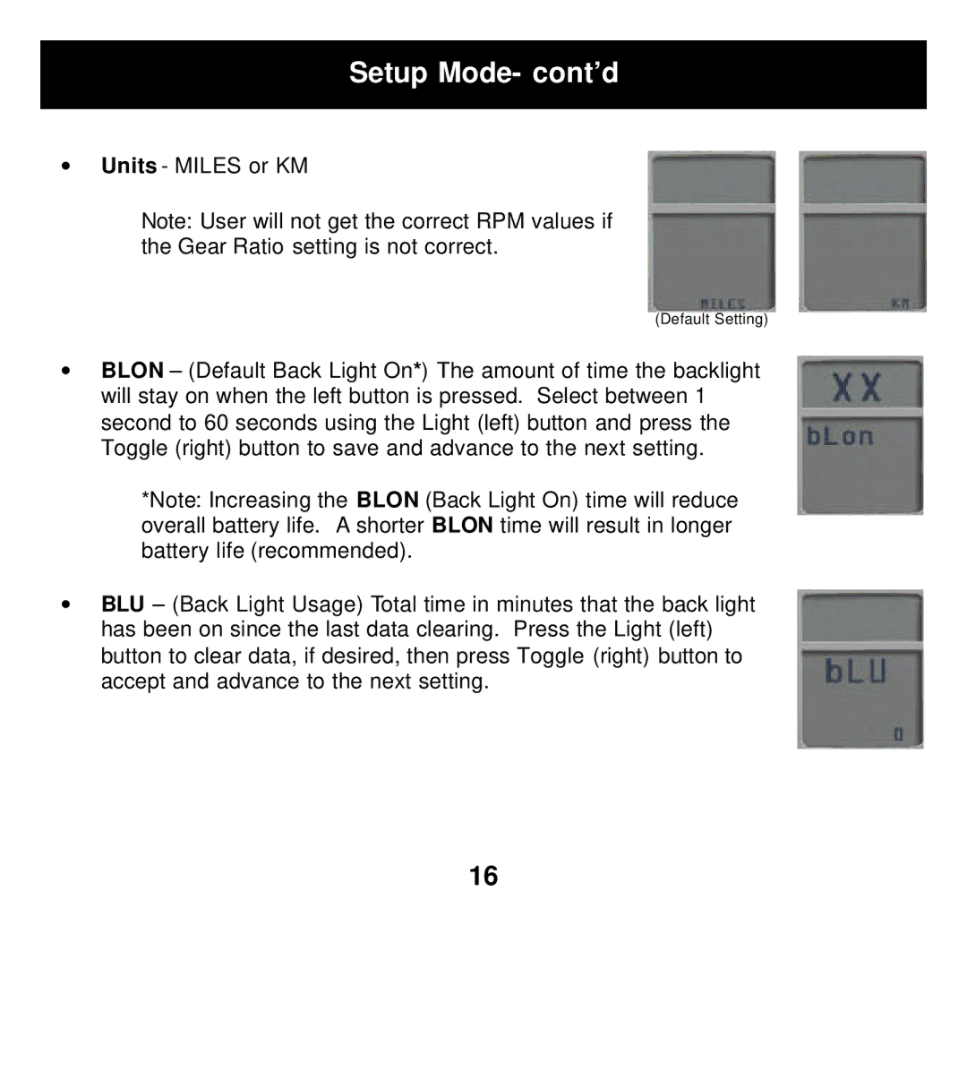 Star Trac 727-0083 manual Setup Mode- cont’d 