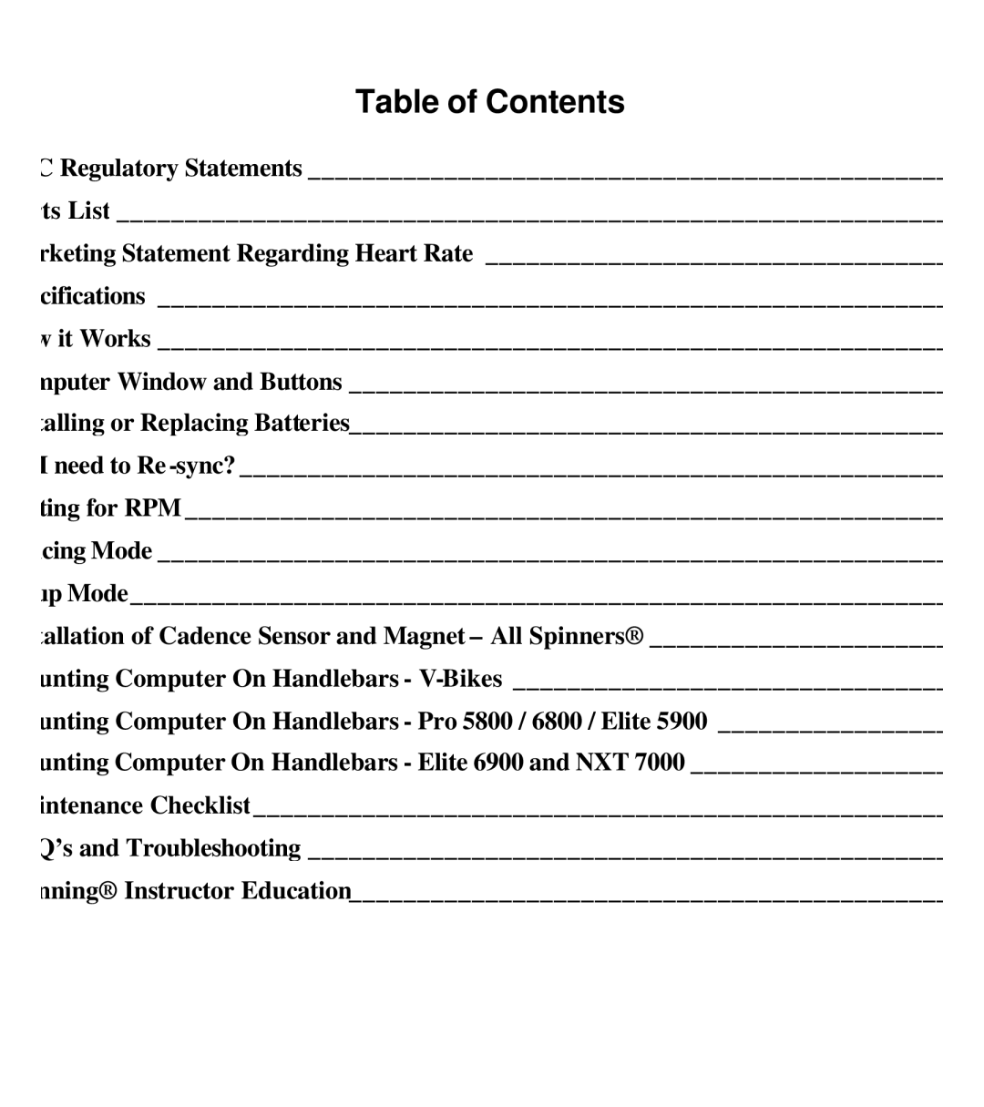 Star Trac 727-0083 manual Table of Contents 