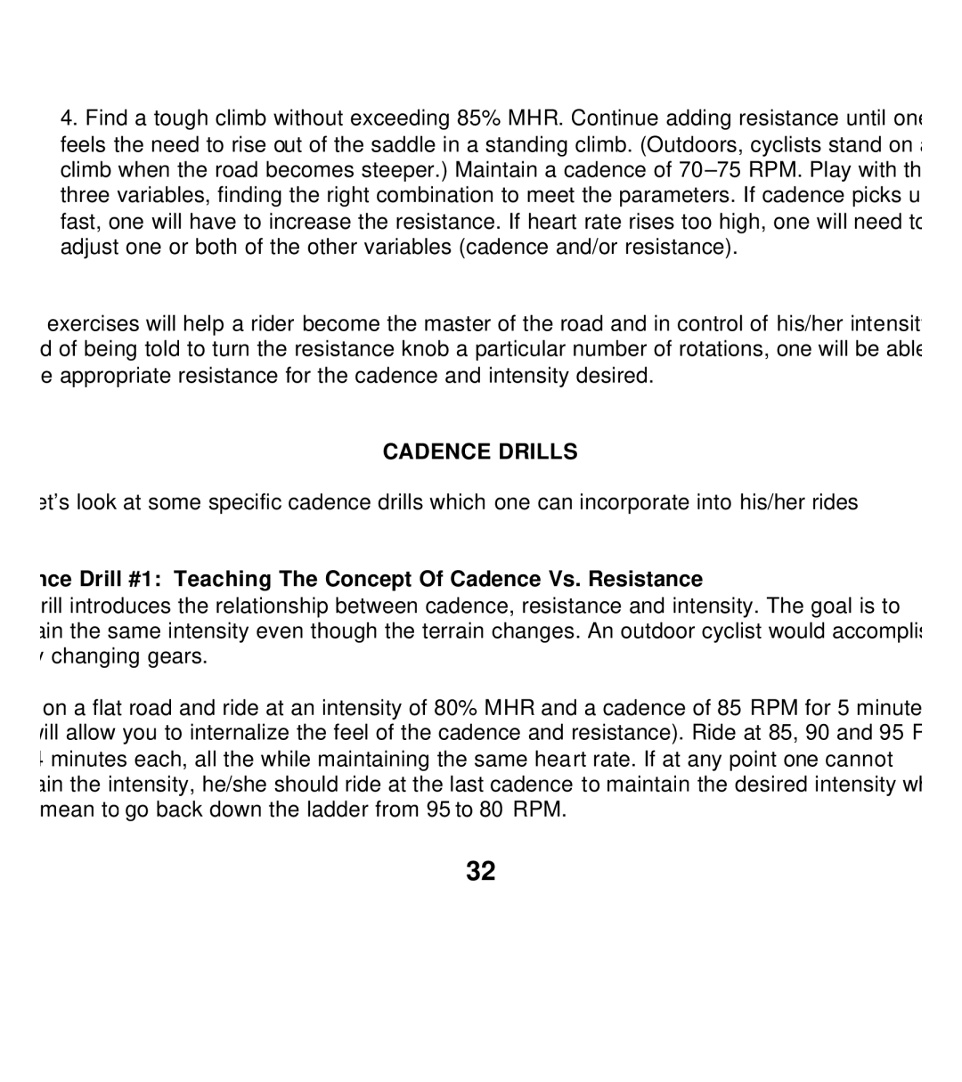 Star Trac 727-0083 manual Cadence Drills, Nce Drill #1 Teaching The Concept Of Cadence Vs. Resistance 