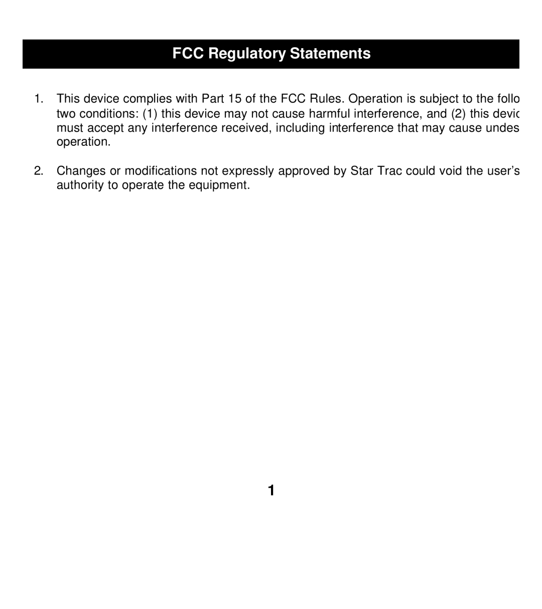 Star Trac 727-0083 manual FCC Regulatory Statements 