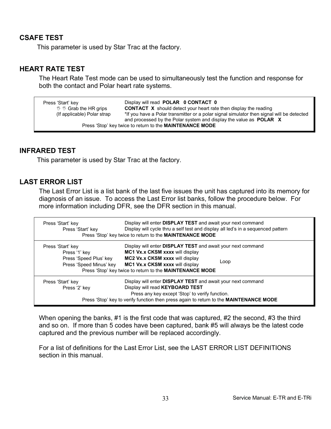 Star Trac 7700, 7600 manual Csafe Test 