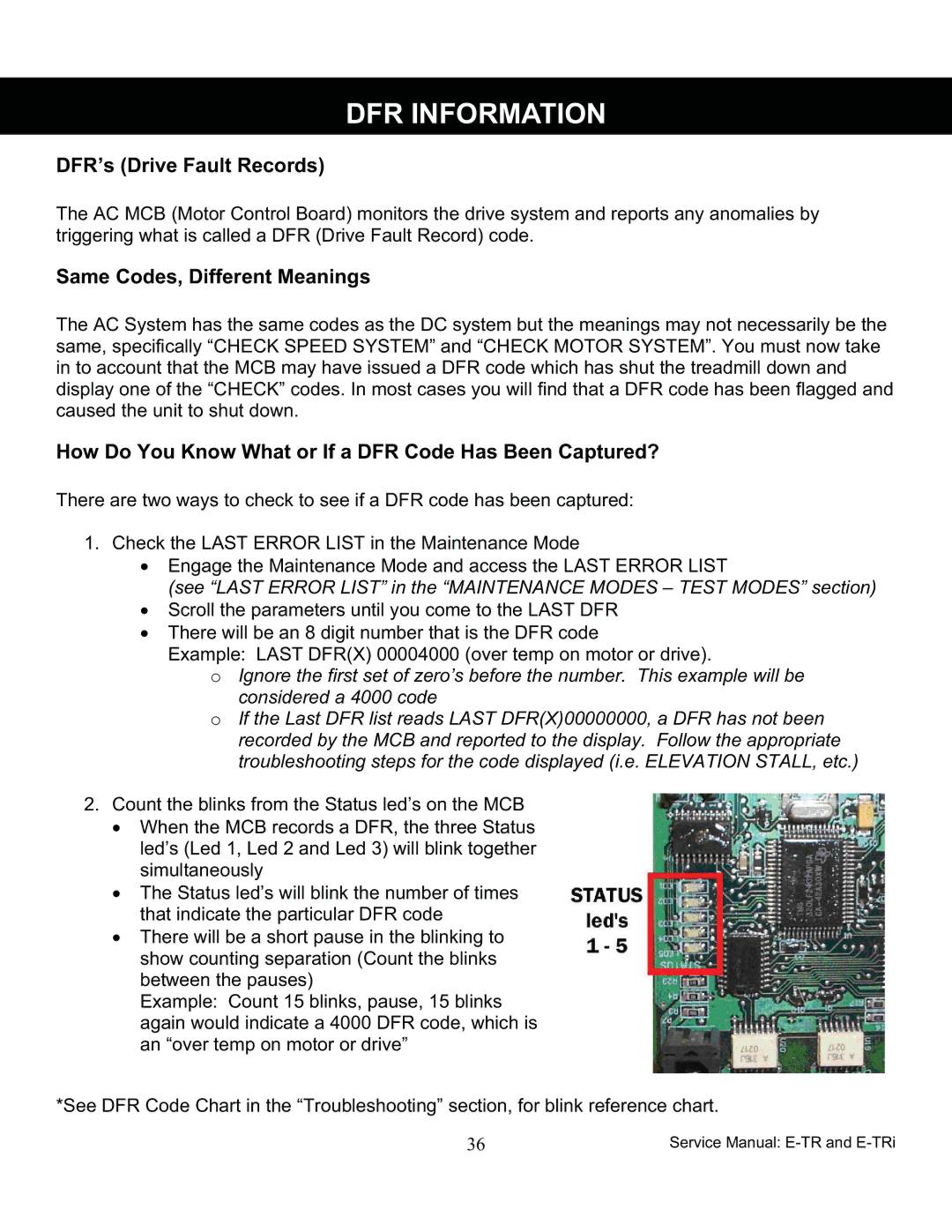 Star Trac 7600, 7700 manual DFR Information, DFR’s Drive Fault Records 