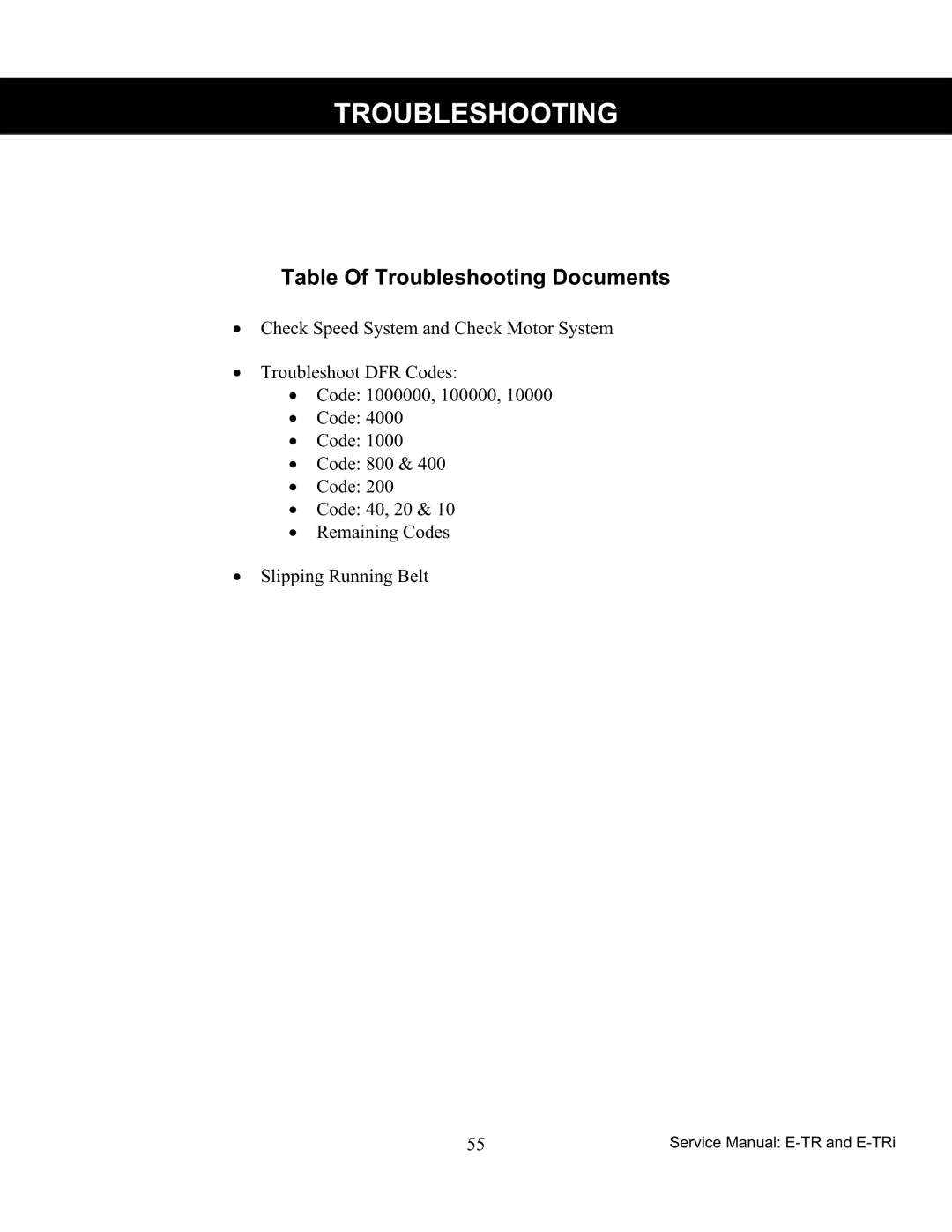 Star Trac 7700, 7600 manual Table Of Troubleshooting Documents 