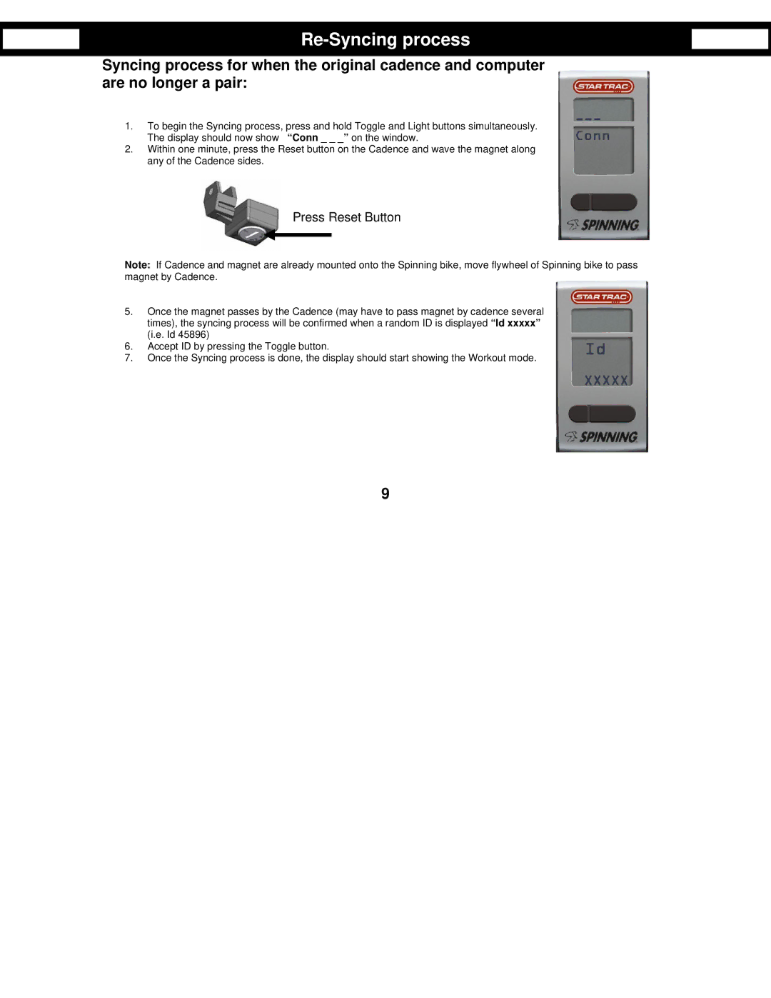 Star Trac Bike Computer manual Re-Syncing process 